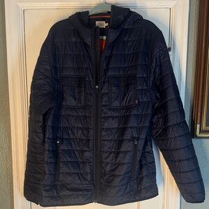 Faherty Navy Hooded Puffer Jacket